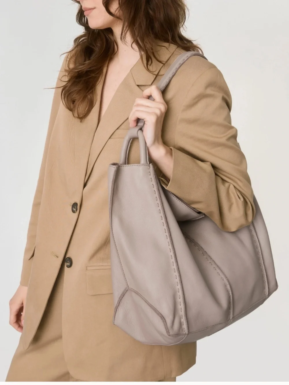 The Sak Los Feliz Large Tote Sand Beige Pebbled Leather Slouchy Shoulder Bag